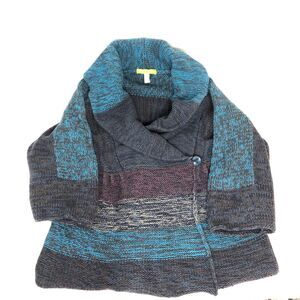 Sigrid Olsen Cardigan Sweater Blue Gray Shawl Collar Size Large